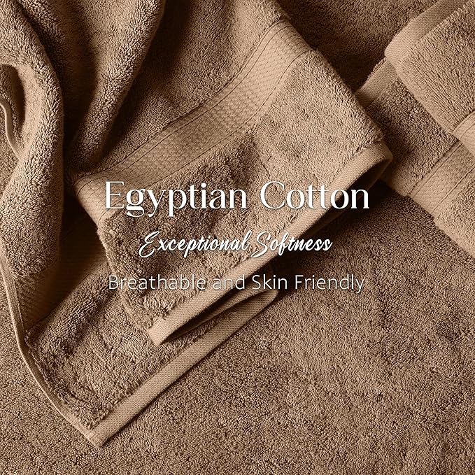 Superior Egyptian Cotton Pile Bath Towel Set of 2, Ultra Soft Luxury Towels, Thick Plush Essentials, Absorbent Heavyweight, Guest Bath, Hotel, Spa, Home Bathroom, Shower Basics, Latte