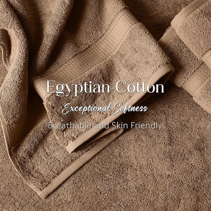 Superior Egyptian Cotton Pile Bath Towel Set of 2, Ultra Soft Luxury Towels, Thick Plush Essentials, Absorbent Heavyweight, Guest Bath, Hotel, Spa, Home Bathroom, Shower Basics, Latte