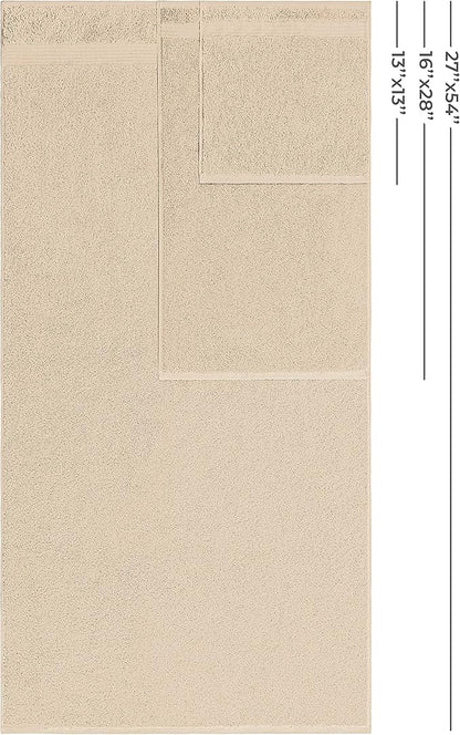 American Veteran 6 Piece Luxury Towel Set, 100% Cotton Turkish Towels - 2 Bath, 2 Hand, 2 Washcloths, Beige