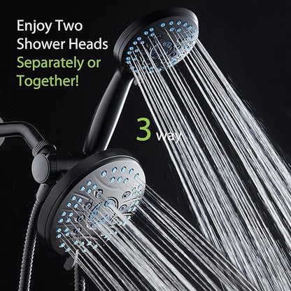 Hotel Spa AquaCare As-Seen-On-TV High Pressure Handheld & Rain 50-mode 3-way Shower Head Combo with Anti-clog Jets, 2-mode Tub & Pet Power Wash, Extra Wall Bracket, 6 ft. Hose, Matte Black
