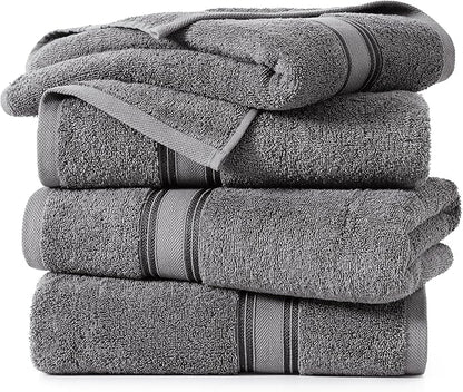LANE LINEN 100% Cotton 4 Pack Bath Towels Set (30"x60") - Zero Twist, Large Cotton Towels for Bathroom - Quick Dry, Soft & Absorbent Bath Towel Set - Remains Soft After Multiple Washes - Cool Grey
