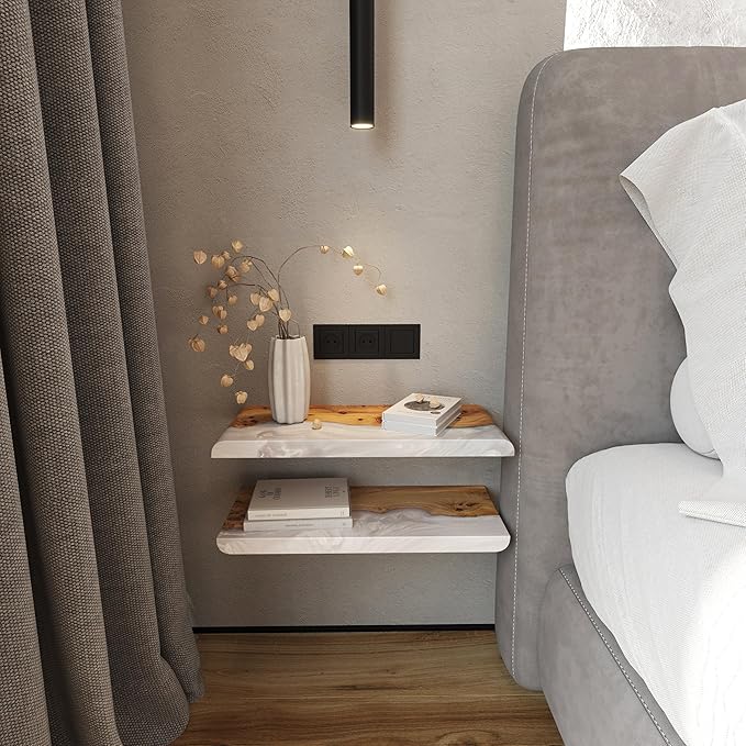 RWA Straight Edge Floating Shelf – Unique Wood Floating Shelf for Wall Decor, Living Room, Bedroom, or Bathroom – Sleek Decorative Wall Shelves for Home & Office (Straight/Platinum, Large - 24x7)