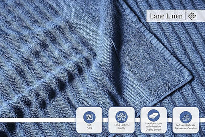 LANE LINEN Bathroom Towel Set - Premium Quality 100% Cotton Bath Towels Set of 6 Large Size - Quick Dry, Absorbent Hotel Towels for Bathroom Luxury - Includes 2 Bath, 2 Hand & 2 Wash Cloths - Denim