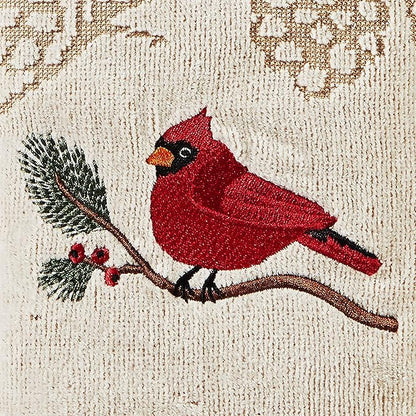 SKL Home Christmas/Winter Cardinal & Branch Hand Towel 2pc Set for Bath/Kitchen/Bar & Gift, Wheat