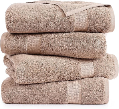 LANE LINEN 100% Pure Cotton Bath Sheets 4 Pack (35"x66") - Ring Spun Cotton Extra Large Towel Sets - Quick Dry, Soft & Absorbent Oversized Shower Towels - Sustainabaly Produced, Pre Shrunk - Taupe