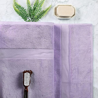 Superior Egyptian Cotton Pile Bath Sheet Set of 2, Ultra Soft Luxury Towels, Thick Plush Essentials, Absorbent Heavyweight, Guest Bath, Hotel, Spa, Home Bathroom, Shower Basics, Purple