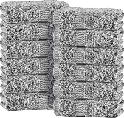 White Classic Light Gray Hand Towels for Bathroom [12 Pack] Cotton Hand Towel Bulk for Gym, Kitchen and Spa, 16x27 Inches Soft Highly Absorbent Quick Dry Terry Salon Towels