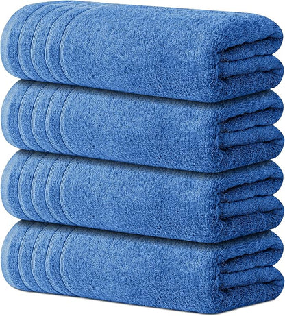 Avalon Towels Bath Towels Set of 4, Size 30 x 60 Inches, Highly Soft and Absorbent, Quick Drying, Lightweight, Perfect for Daily Use (Blue)