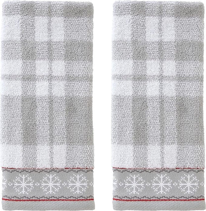 SKL Home Winter/Christmas Whistler Plaid Hand Towel 2pc Set for Bath/Kitchen/Bar & Gift, Gray
