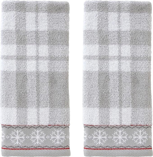 SKL Home Winter/Christmas Whistler Plaid Hand Towel 2pc Set for Bath/Kitchen/Bar & Gift, Gray