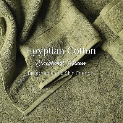 Superior Egyptian Cotton Pile 6 Piece Towel Set, Includes 2 Bath, 2 Hand, 2 Face Towels/Washcloths, Ultra Soft Luxury Towels, Thick Plush Essentials, Guest Bath, Spa, Hotel Bathroom, Forest Green
