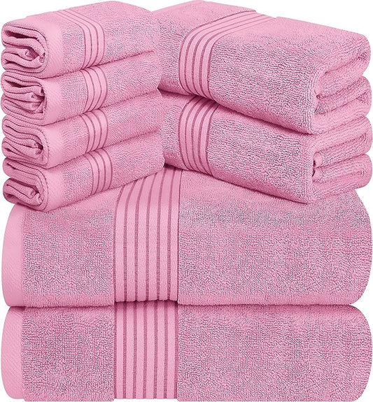 Utopia Towels 8 Piece Premium Towel Set, 2 Bath, 2 Hand, and 4 Washcloths, 100% Ring Spun Cotton, Highly Absorbent Towels for Bathroom, Sports, and Hotel, Pink