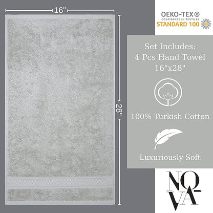 NOVA Luxury Linen - Hotel Quality Turkish Towel Set for Bathroom (4 Pcs Hand Towel Set, Mirage Grey)