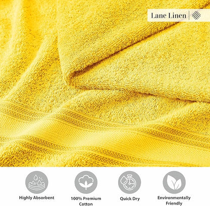 LANE LINEN 12 Pack Towels for Bathroom – 100% Mercerized Cotton, 4 Bath, 4 Hand & 4 Wash Cloth, Zero Twist Soft Towels, Oeko Tex Certified Hotel Quality Towel, Easy to Wash – Mimosa