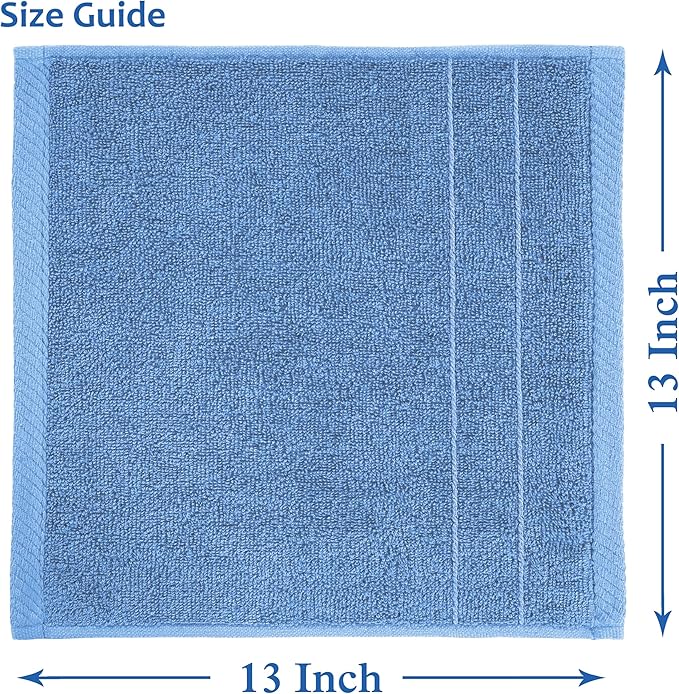 Casa Platino 100% Cotton Wash Cloths 12 Pack - Spa & Salon Quality - Ring Spun Cotton Face Cloths- Soft & Absorbent Washcloths for Shower, Home, Kitchen - Fingertip Towels - 13"x13", Cerulean Blue