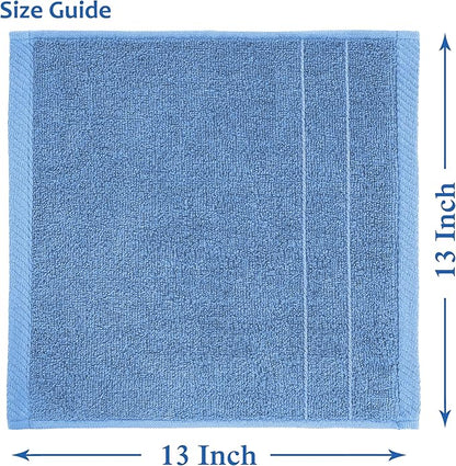 Casa Platino 100% Cotton Wash Cloths 12 Pack - Spa & Salon Quality - Ring Spun Cotton Face Cloths- Soft & Absorbent Washcloths for Shower, Home, Kitchen - Fingertip Towels - 13"x13", Cerulean Blue