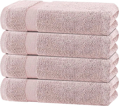 White Classic Pink Bath Towels 27x54 Inch, Cotton Towel Set for Bathroom, Hotel, Gym, Spa, Soft Extra Absorbent Quick Dry 4 Pack