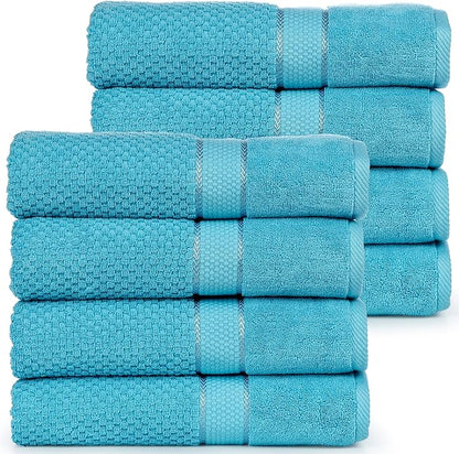 Ample Decor 100% Cotton Sky Blue 18 X 28 Inch Hand Towel for Bathroom Set of 8 - Super Soft, Highly Absorbent, Popcorn Textured