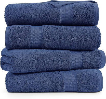 LANE LINEN 100% Cotton Bath Sheets 4 Pack (35"x66") - Fade Resistant, Machine Washable, Soft & Highly Absorbent - Hotel Quality, Extra Large Bathroom Towel Sets - Ideal for Family, Guests - Navy Blue