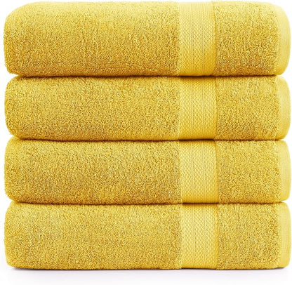 LANE LINEN 100% Luxury Cotton Bath Sheets 4 Pack (35"x66") - Highly Absorbent, Pre Shrunk, Soft, Quick Dry & Fade Resistant Extra Large Bathroom Towel Sets - Gets Soft After Multiple Washes - Mimosa