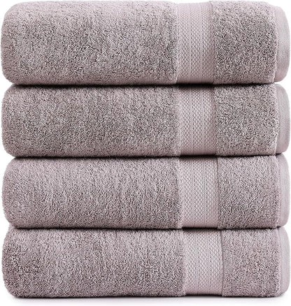 LANE LINEN 100% Mercerized Cotton Bath Sheets Set of 4 (35"x66") - Premium Quality Ring Spun Tech, Eco Friendly Extra Large Towel Sets - Oeko-TEX Certified, Daily Use Bathroom Towels - Platinum