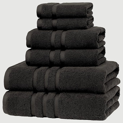 Veteran Textile LLC - 6 Pieces - Turkish Cotton - Luxury Towel Set for Bathroom & Kitchen, 2 Bath Towels, 2 Hand Towels & 2 WashCloths *Valued $79.99* (Black)