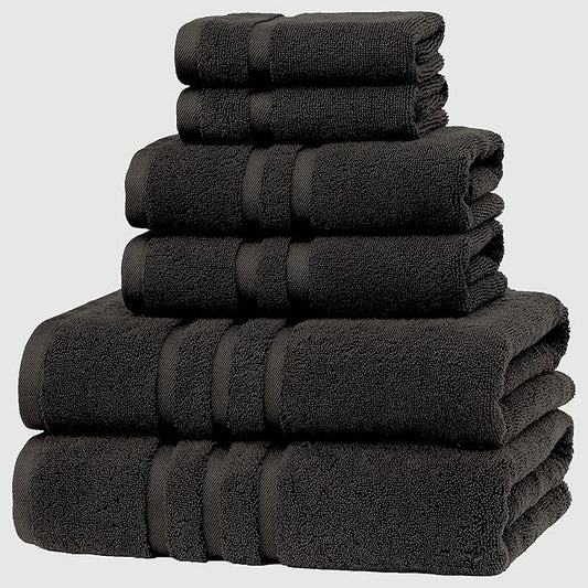 Veteran Textile LLC - 6 Pieces - Turkish Cotton - Luxury Towel Set for Bathroom & Kitchen, 2 Bath Towels, 2 Hand Towels & 2 WashCloths *Valued $79.99* (Black)