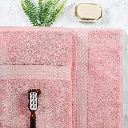 Superior Egyptian Cotton Pile Bath Sheet Set of 2, Ultra Soft Luxury Towels, Thick Plush Essentials, Absorbent Heavyweight, Guest Bath, Hotel, Spa, Home Bathroom, Shower Basics, Tea Rose