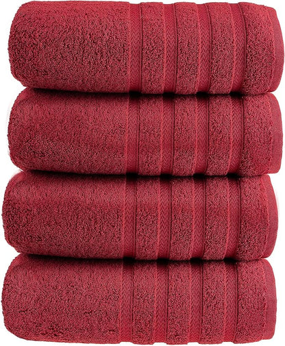 HALLEY Turkish 4 Pack Premium Bath Towels (4 Pieces) 650 GSM Highly Absorbent Super Soft 100% Cotton - 4 Bath Towels (Red)