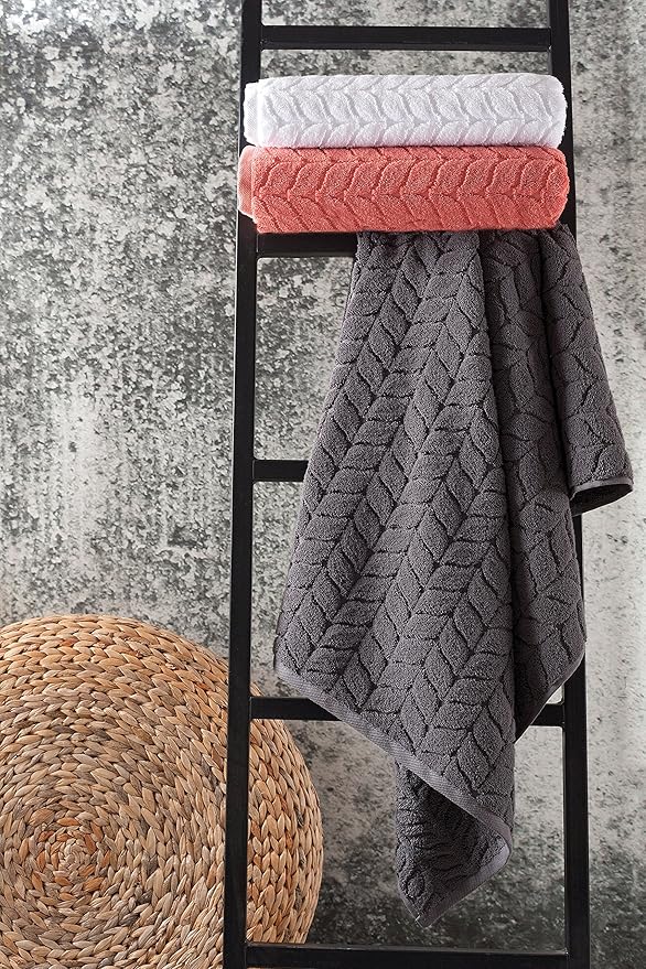 BAGNO MILANO Turkish Bath Towels, Soft Plush Jacquard Luxury Bath Towels, Quick Dry Towel Set (Charcoal, 3 pcs Towel Set)