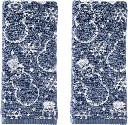 SKL Home Winter/Christmas Top Hat Snowmen Hand Towel 2pc Set for Bath/Kitchen/Bar & Gift, Blue