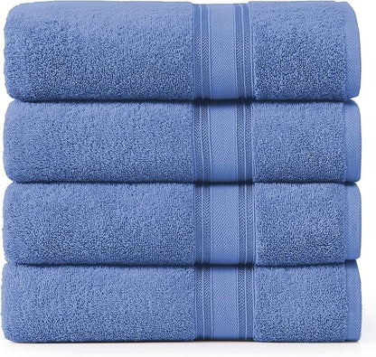 LANE LINEN 100% Cotton 4 Pack Bath Sheets (35"x66") - Zero Twist Cotton Extra Large Bathroom Towels - Quick Dry, Soft & Absorbent Oversized Bath Towels - Machine Wash in Cold Water - Cerulean Blue