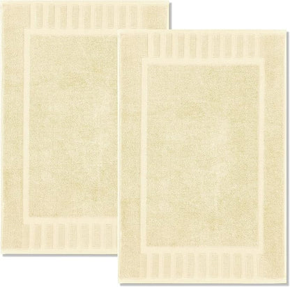 White Classic Luxury Bath Mat Floor Towel Set - Absorbent Cotton Hotel Spa Shower/Bathtub Mats [Not a Bathroom Rug] 22"x34" | 2 Pack | Beige