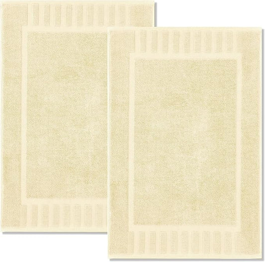White Classic Luxury Bath Mat Floor Towel Set - Absorbent Cotton Hotel Spa Shower/Bathtub Mats [Not a Bathroom Rug] 22"x34" | 2 Pack | Beige