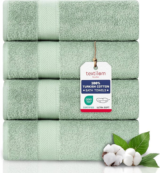 TEXTILOM Bath Towel Set – Hotel and Spa Quality & Soft & Absorbent & Quick Dry Bath Towels for Bathroom – 100% Turkish Cotton Bathroom Towels Set of 4 (27 x 54 inches)- Green