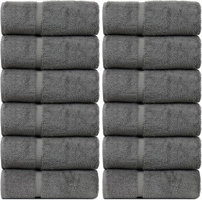 Luxury Hotel & Spa Quality, 100% Turkish Cotton 700 GSM Cloth, for Body wash, Makeup Remover & Facial Cleaning, Baby, face, loofah, Dobby Border Soft washcloths Towel Set 13" X 13", Gray, Set of 12