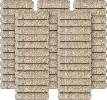 Tens Towels Pack of 60 Washcloths, 12 x 12 Inches, Lighter Weight, Quick to Dry, Super Soft & Absorbent, Gentle Face Towels, Hotel Quality, Perfect for Bathroom, Gym, Spa (Beige, 60 Pack)
