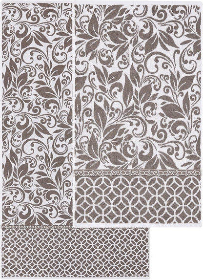Modern Threads Trefoil Filigree 6-Piece 100% Cotton Towel Set – Reversible Yarn Dyed Jacquard – Includes 2 Bath Towels, 2 Hand Towels, 2 Washcloths – Absorbent, Quick Dry, Soft & Durable – Mocha Brown