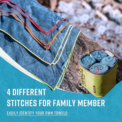 4Monster 4 Pack Microfiber Camping Towel Quick Dry, Super Absorbent Travel Towel with Waterproof Bag, Lightweight Boat Towel for RV, Sport, Gym, Beach, Pool, Swim,Family Trip