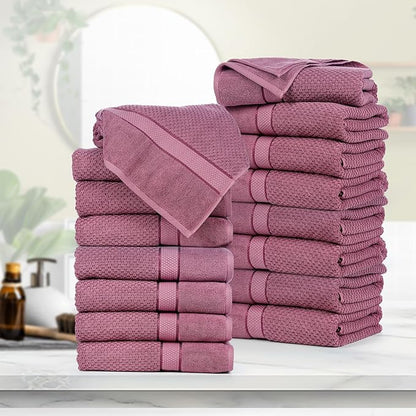 Ample Decor Grape Purple Bath Towels for Bathroom Set of 16 100% Cotton Popcorn Textured, Machine Washable - Mulaayam Collection - 30 X 54 Inch