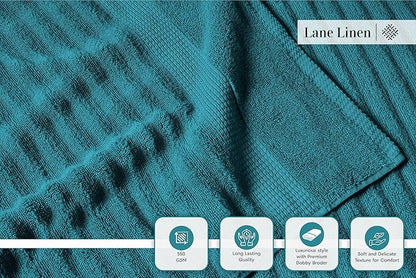 LANE LINEN Towels for Bathroom - Luxury, 100% Cotton Bath Towel Set of 6 - Includes 2 Bath, 2 Hand Towel, 2 Wash Cloths for Body - Zero Twist, Ribbed, Quick Dry Bath Towels for Daily Use - Sea Port