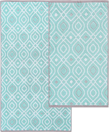 Modern Threads Oxford 6-Piece 100% Cotton Towel Set – Yarn Dyed Jacquard & Solid – Includes 2 Bath Towels, 2 Hand Towels, 2 Washcloths – Absorbent, Quick Dry, Soft & Durable – Aqua