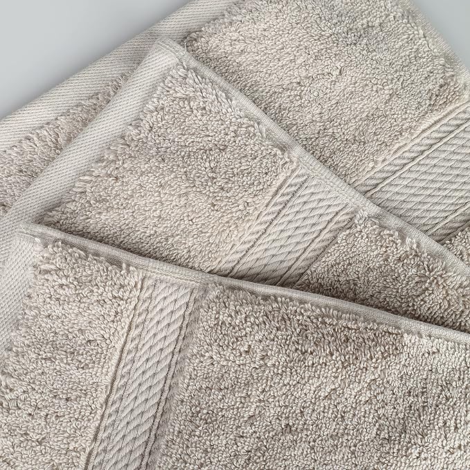 BNM Egyptian Cotton Heavyweight Towels, Ideal For Bathroom, Shower, Spa, Hotel, 800 GSM, Face/ Washcloths, Hand Towels, Bath Towels, Highly-Absorbent, Luxury Home Basics, 9 Piece Towel Set, Stone Grey