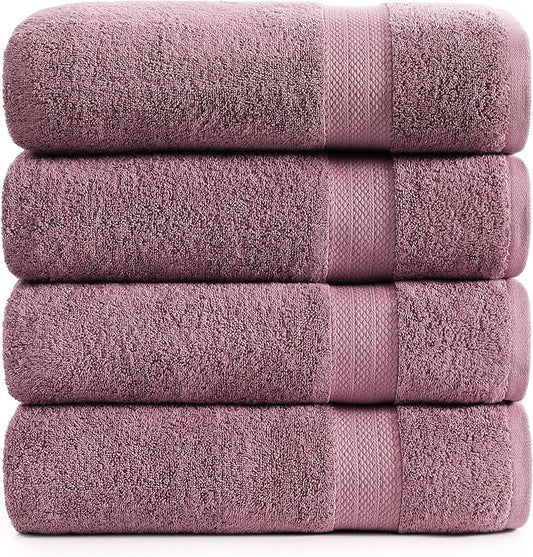 LANE LINEN Premium Bath Towels Set of 4 (28"x54") - 100% Ring Spun Cotton Bathroom Towel 4 Pack - Quick Drying, Super Soft, Durable & Absorbent Large Towels Set - Oeko Tex Certified - Wistful Mauve