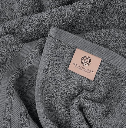 White Classic Wealuxe Grey Bath Towels Set of 4, Cotton Body Towel for Hotel, Gym, Spa, Soft Extra Absorbent Quick Dry Towels for Bathroom 27x54 Inch