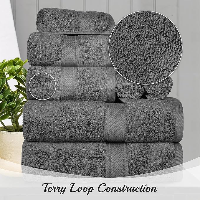 BNM Egyptian Cotton Heavyweight Towels, Ideal For Bathroom, Shower, Spa, 800 GSM Bath Towels, Highly-Absorbent, Luxury Bathroom Essentials, Ultra-Soft Plush Home Basics, Bath Towel Set of 4, Charcoal