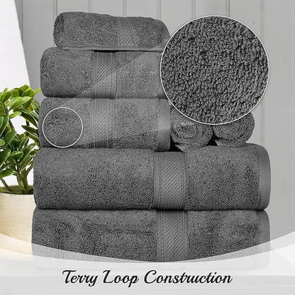BNM Egyptian Cotton Heavyweight Towels, Ideal For Bathroom, Shower, Spa, 800 GSM Bath Towels, Highly-Absorbent, Luxury Bathroom Essentials, Ultra-Soft Plush Home Basics, Bath Towel Set of 4, Charcoal