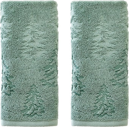 SKL Home Fall/Winter/Christmas Wispy Trees Premium Cotton Blend 2-Piece Hand Towel Set, 500 GSM, Soft & Absorbent Jacquard, Decorative for Bath/Kitchen/Bar & Gift, Sage